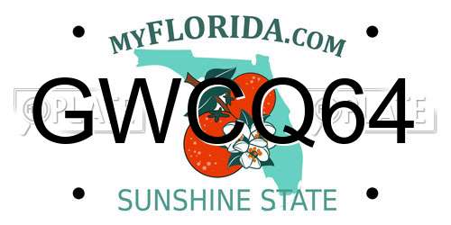 GWCQ64 Florida License Plate