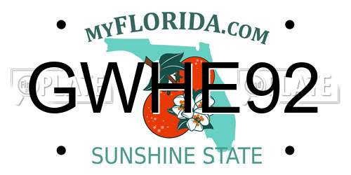 GWHE92 Florida License Plate