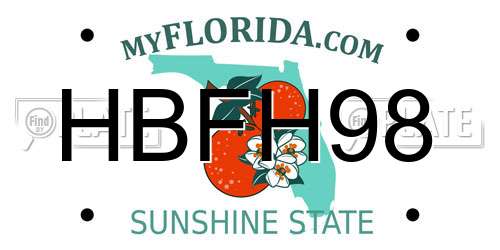 HBFH98 Florida License Plate