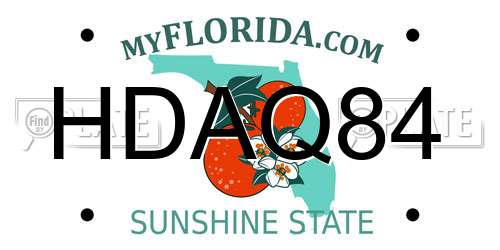 HDAQ84 Florida License Plate