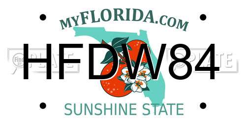 HFDW84 Florida License Plate