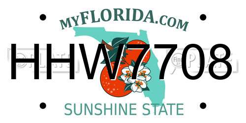 HHW7708 Florida License Plate