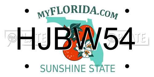 HJBW54 Florida License Plate