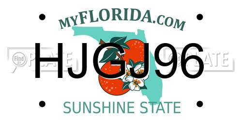 HJGJ96 Florida License Plate