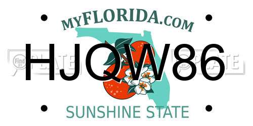 HJQW86 Florida License Plate