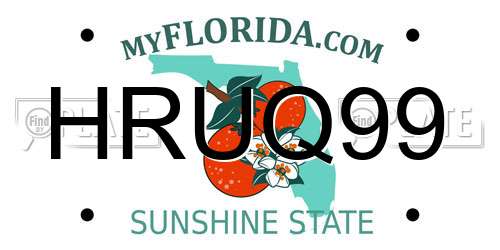 HRUQ99 Florida License Plate
