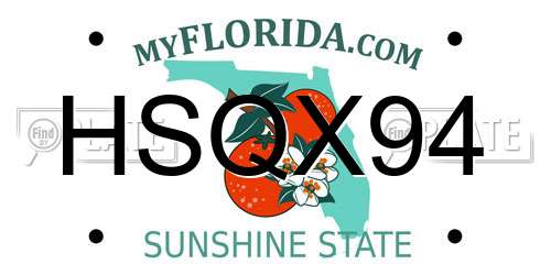 HSQX94 Florida License Plate