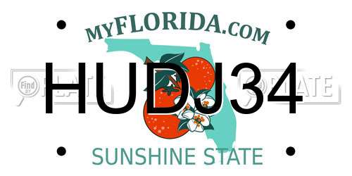 HUDJ34 Florida License Plate