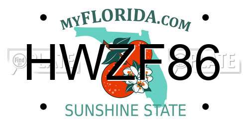 HWZF86 Florida License Plate