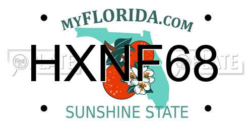 HXNF68 Florida License Plate