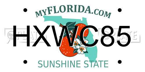 HXWC85 Florida License Plate