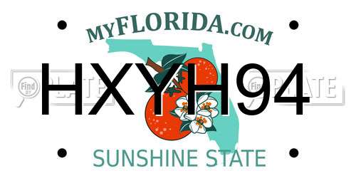HXYH94 Florida License Plate