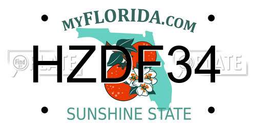 HZDF34 Florida License Plate