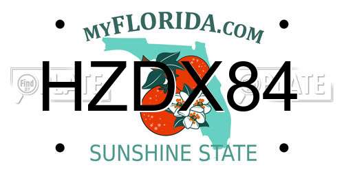 HZDX84 Florida License Plate