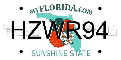HZWR94 Florida License Plate