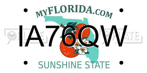 IA76QW Florida License Plate