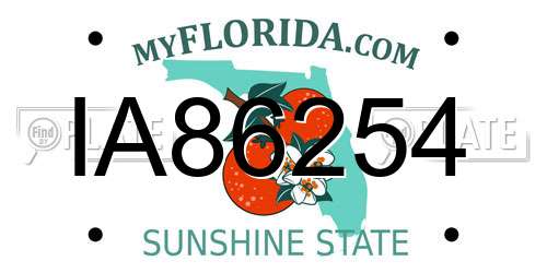 IA86254 Florida License Plate