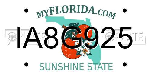 IA8G925 Florida License Plate