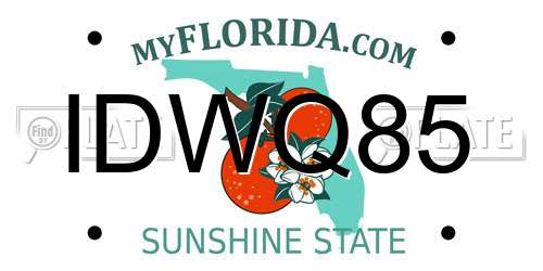 IDWQ85 Florida License Plate