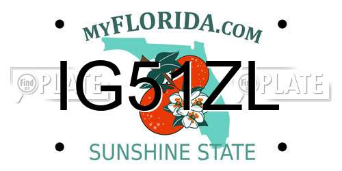 IG51ZL Florida License Plate