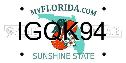 IGQK94 Florida License Plate