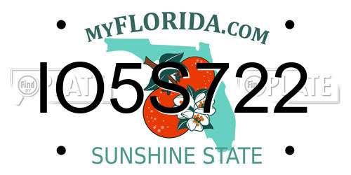 IO5S722 Florida License Plate