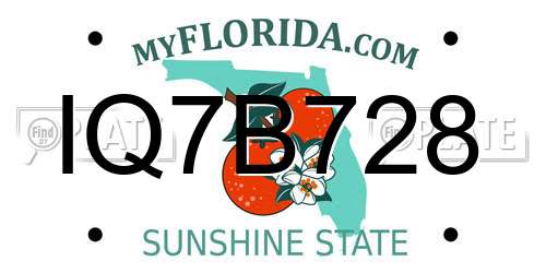 IQ7B728 Florida License Plate