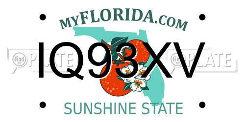IQ93XV Florida License Plate