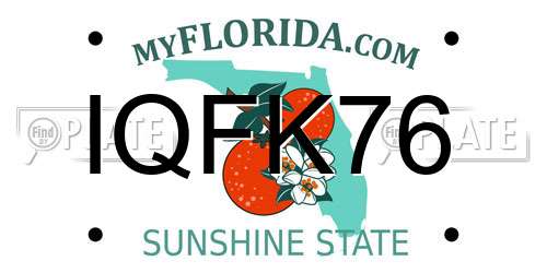 IQFK76 Florida License Plate