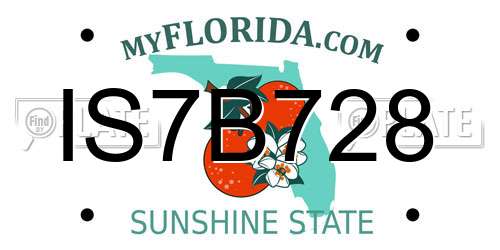 IS7B728 Florida License Plate