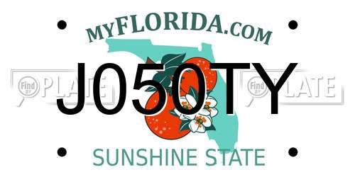 J050TY Florida License Plate