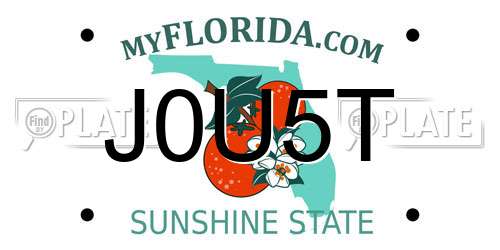 J0U5T Florida License Plate
