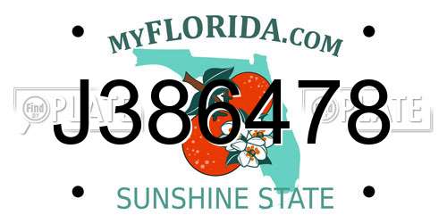 J386478 Florida License Plate