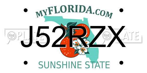 J52RZX Florida License Plate