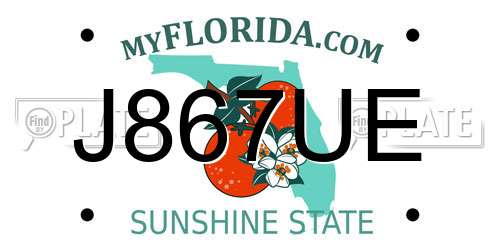 J867UE Florida License Plate