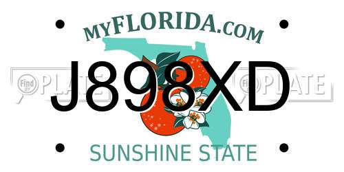 J898XD Florida License Plate