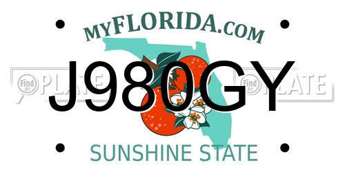 J980GY Florida License Plate