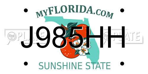 J985HH Florida License Plate