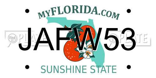 JAFW53 Florida License Plate