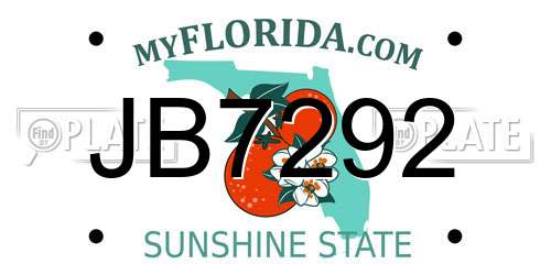 JB7292 Florida License Plate