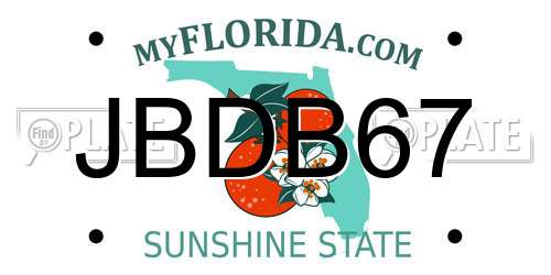JBDB67 Florida License Plate