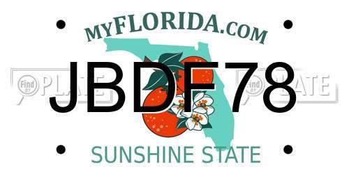 JBDF78 Florida License Plate