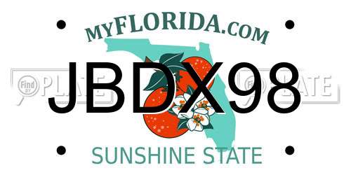 JBDX98 Florida License Plate