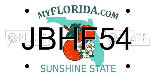 JBHF54 Florida License Plate
