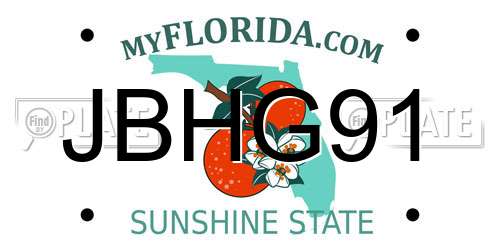 JBHG91 Florida License Plate