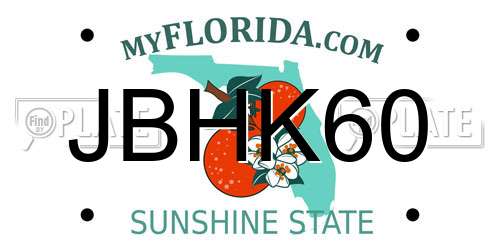 JBHK60 Florida License Plate