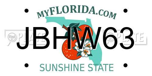JBHW63 Florida License Plate