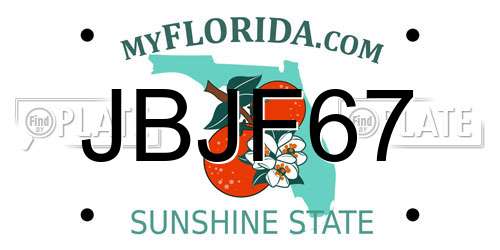 JBJF67 Florida License Plate