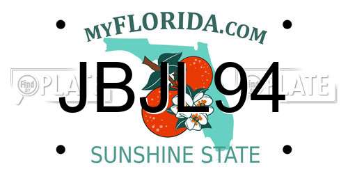 JBJL94 Florida License Plate