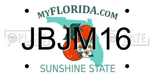 JBJM16 Florida License Plate